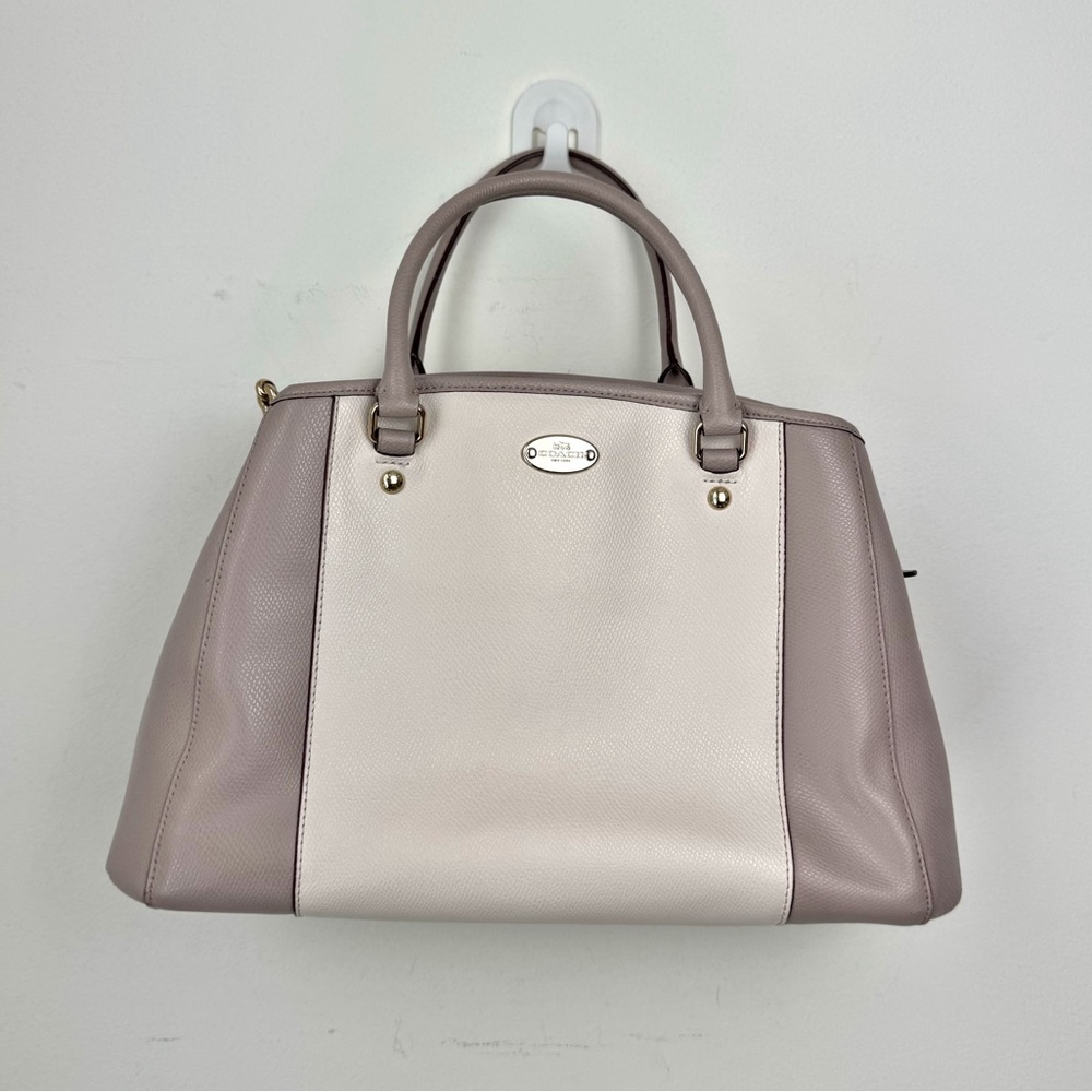 Coach Margot Small Carryall Satchel Leather Bag Beige Vanilla Color Block - Picture 3 of 9